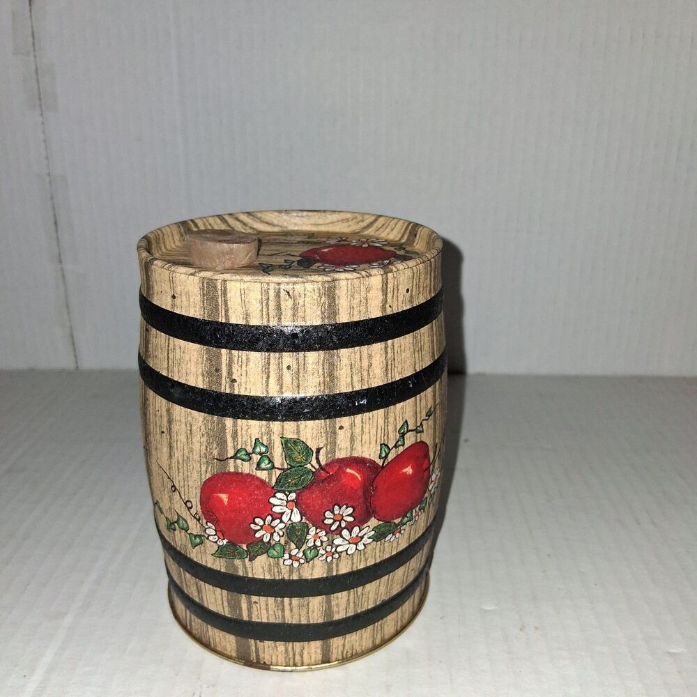 Vintage Apple Barrel Cork Top Hide A Box Trinket Cash Metal Primitive Country